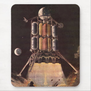 Mousepad Foguete de Ficção Científica Vintage Descolando do