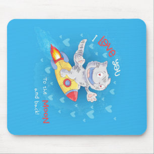 Mousepad Foguete De Gato De Gato Bonito, Foguete, Lua E Vol