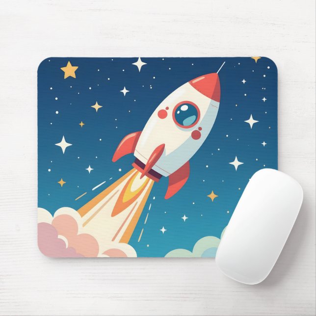 Mousepad Foguete espacial fofo decolando (Com mouse)