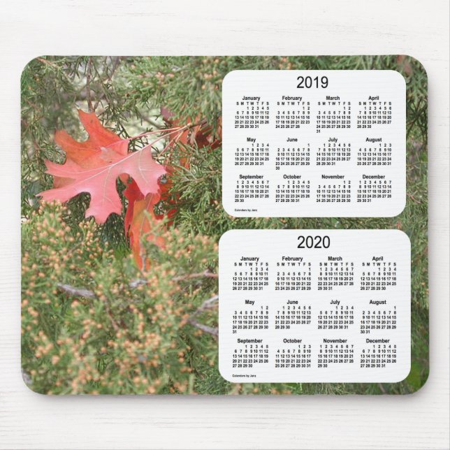 Mousepad Folha 2019-2020 do carvalho calendário de 2 anos (Frente)