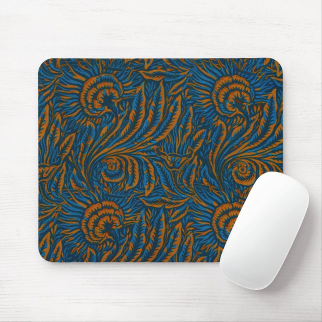 Mousepad Folha de Acanto Botânico no Estilo Teal William Mo (Com mouse)