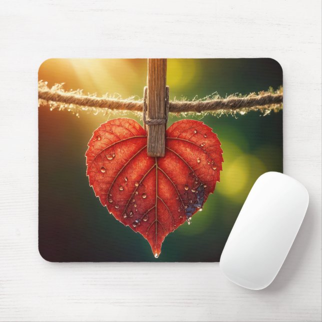 Mousepad Folha de Coração de Outono em Linha de Fechadura (Com mouse)