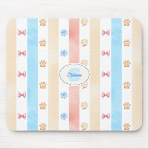 Mousepad Folha de Pastel - Impressões de pata, Flor Azul, A