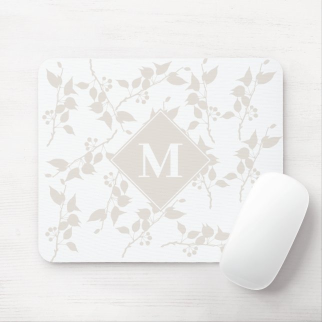Mousepad Folha Decorativa De Beige Botânica Monograma (Com mouse)