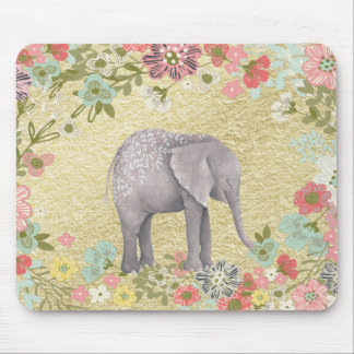 Mousepad Folha Dourado do quadro floral elegante do