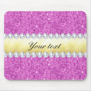 Mousepad Folha Dourado e diamantes dos Sequins roxos