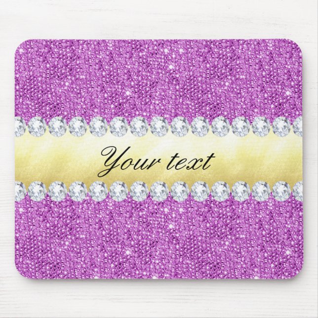 Mousepad Folha Dourado e diamantes dos Sequins roxos (Frente)