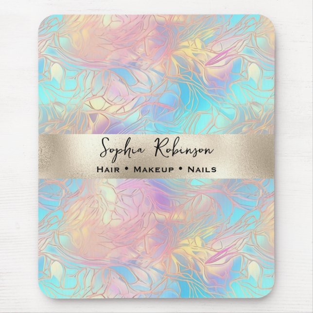 Mousepad Folha Elegante Iridescente e Pérolas (Frente)