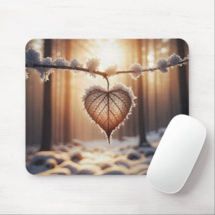 Mousepad Folha em Coração em Galho de Inverno