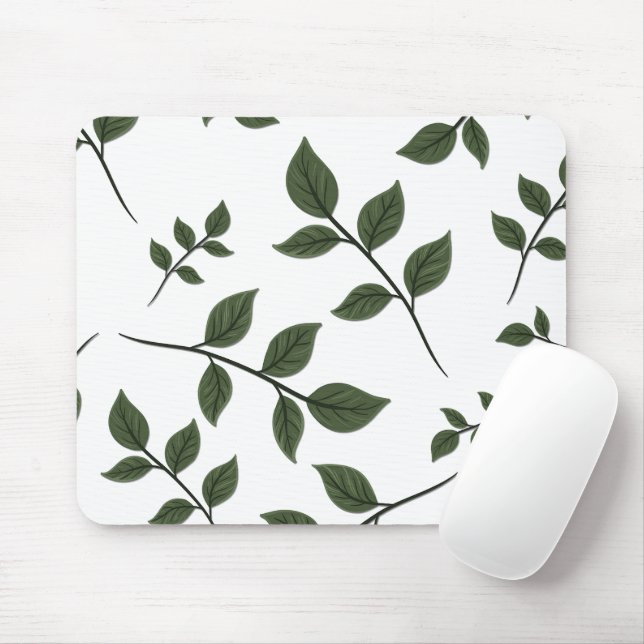 Mousepad Folhagem com Folhas Verdes em Branco (Com mouse)