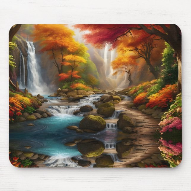 Mousepad Folhagem de queda na cascata (Frente)