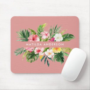 Mousepad Folhagem moderna rosa-botânica tropical