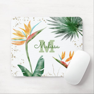 Mousepad Folhagem Tropical Palm Floral Monograma Script Dou