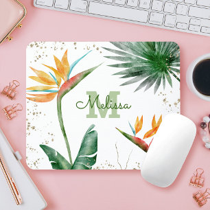 Mousepad Folhagem Tropical Palm Floral Monograma Script Dou