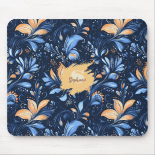 Mousepad Folhas azuis e Douradas de salsa de Abstrato (3)