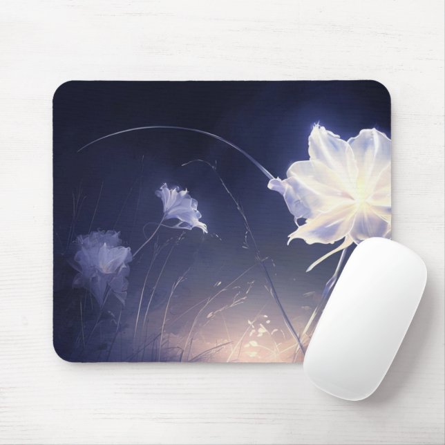 Mousepad Folhas Botânicas Verdes Elegantes em Fundo bege (Com mouse)
