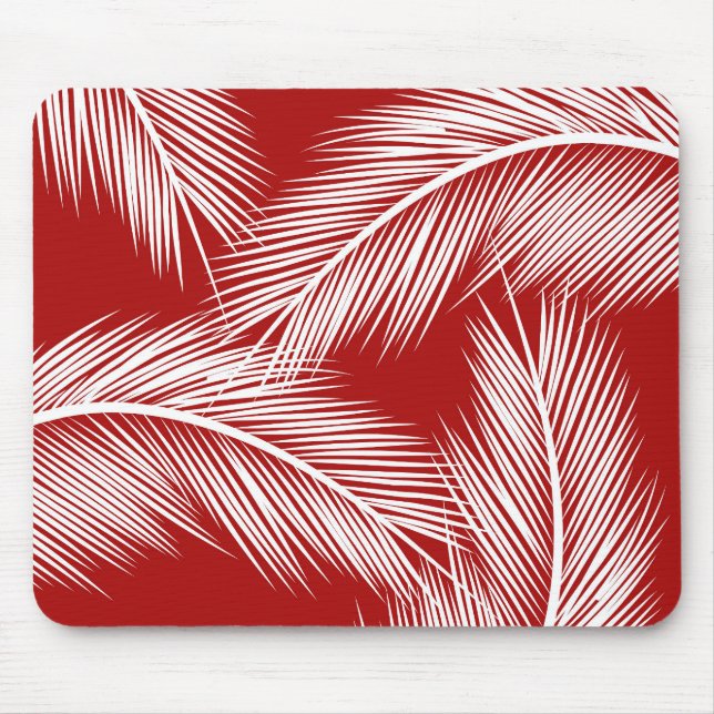 Mousepad Folhas brancas de palma em fundo vermelho (Frente)