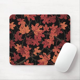 Mousepad Folhas de bordo de outono vermelhas sobre preto