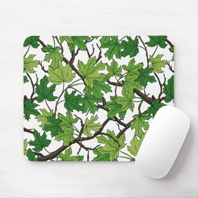 Mousepad Folhas de bordo sobre branco (Com mouse)