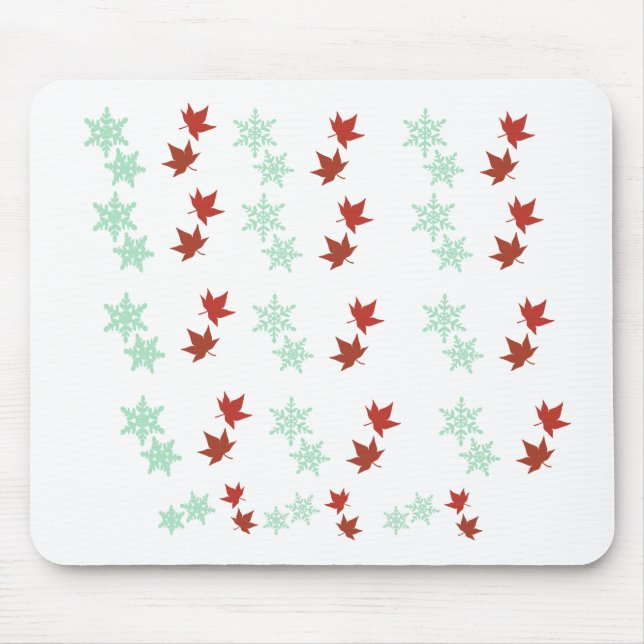 Mousepad Folhas de Bordo Vermelhas & Flocos de Neve de Hort (Frente)