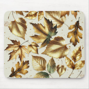 Mousepad Folhas de Bronze Dourado Bege Glam Outono