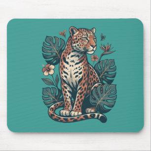 Mousepad Folhas de Leopardo Tropical Vintage & Monstera  