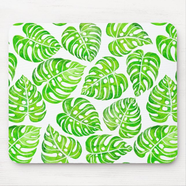 Mousepad folhas de Monstera aquarela (Frente)