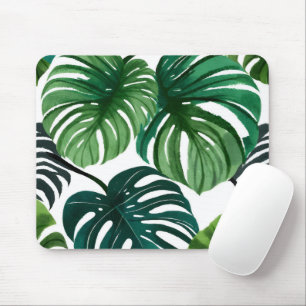 Mousepad Folhas de Monstera   Aquarela Moderna Simples