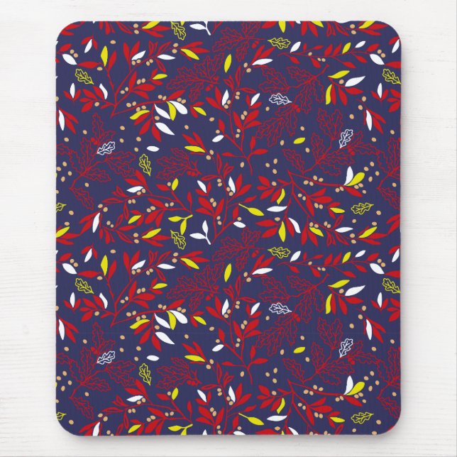 Mousepad Folhas de Outono Botânico Dourado Vermelho (Frente)