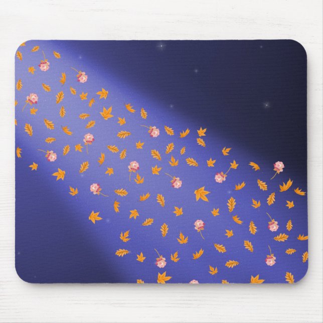 Mousepad Folhas de outono e Rosas Pasta Azul do Mouse (Frente)