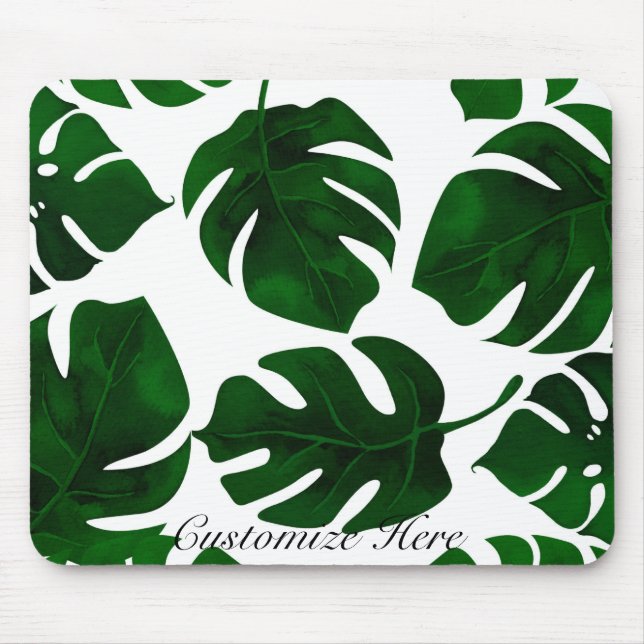Mousepad Folhas de Palma Tropical Verde Escuro Verão Chic I (Frente)