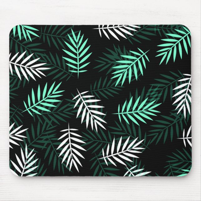 Mousepad Folhas de palmeira brancas e verdes elegantes | (Frente)