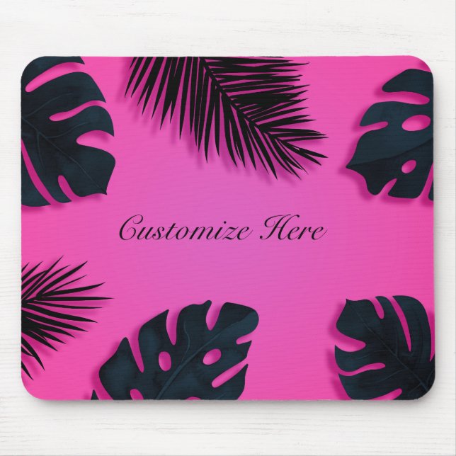Mousepad Folhas de Palmeira Tropicais Rosa Quente Ilha Pers (Frente)