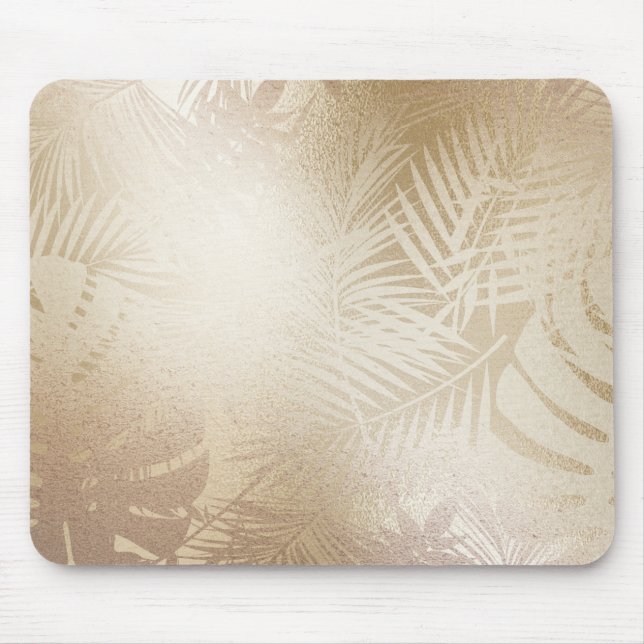 Mousepad Folhas de Palmeira Tropical Botânica Brilho Dourad (Frente)