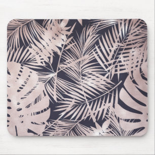 Mousepad Folhas de Palmeira Tropical Rosa Dourado Escuro