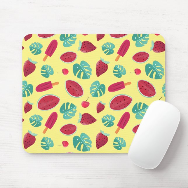 Mousepad Folhas de picolé, cereja, morango e melancia (Com mouse)