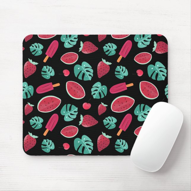 Mousepad Folhas de picolé, cereja, morango e melancia (Com mouse)