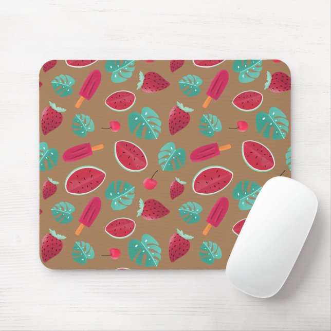 Mousepad Folhas de picolé, cereja, morango e melancia (Com mouse)