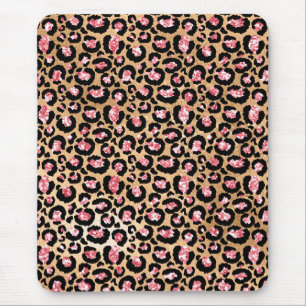 Mousepad Folhas de rosa claro e Douradas manchas-leopardo-b