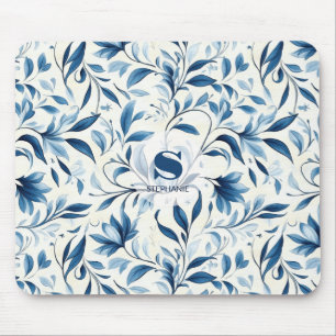 Mousepad Folhas de salsa azul Elegante - Fundo branco (1)