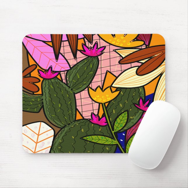 Mousepad Folhas e flores abstrato tropicais (Com mouse)
