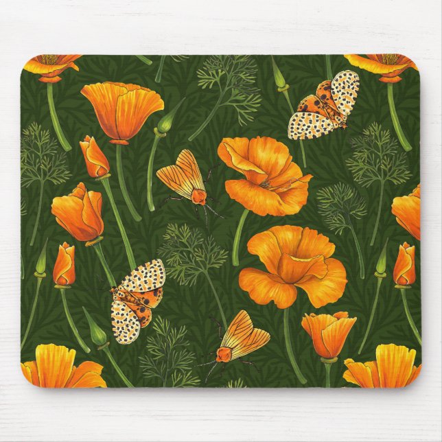 Mousepad Folhas e mariposas da Califórnia em verde escuro (Frente)