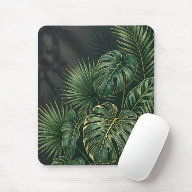 Mousepad Folhas Elegantes de Monstera Tropical (Com mouse)
