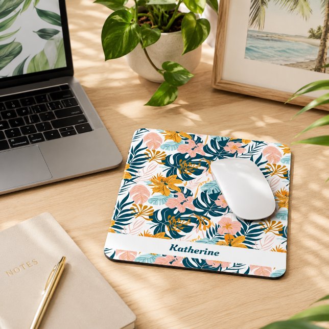 Mousepad Folhas Flores Tropicais Boho (Criador carregado)