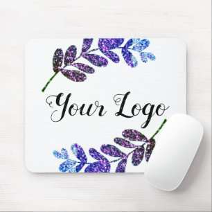 Mousepad folhas pretas púrpuras, azuis e simples, adiciona