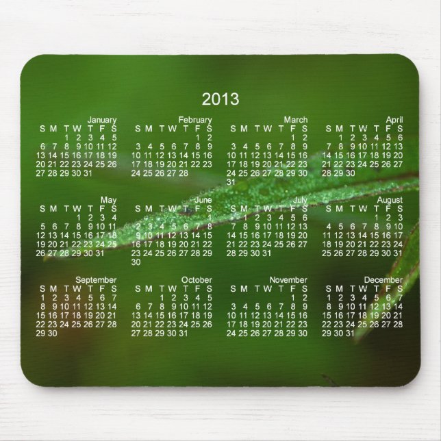 Mousepad Folhas Sparkly do verde; Calendário 2013 (Frente)