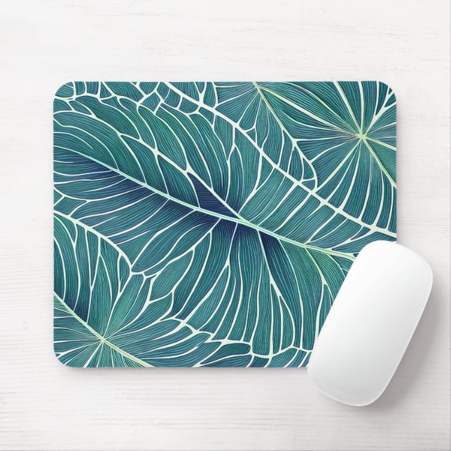 Mousepad Folhas tropicais de cor azul verde-aquática (Com mouse)