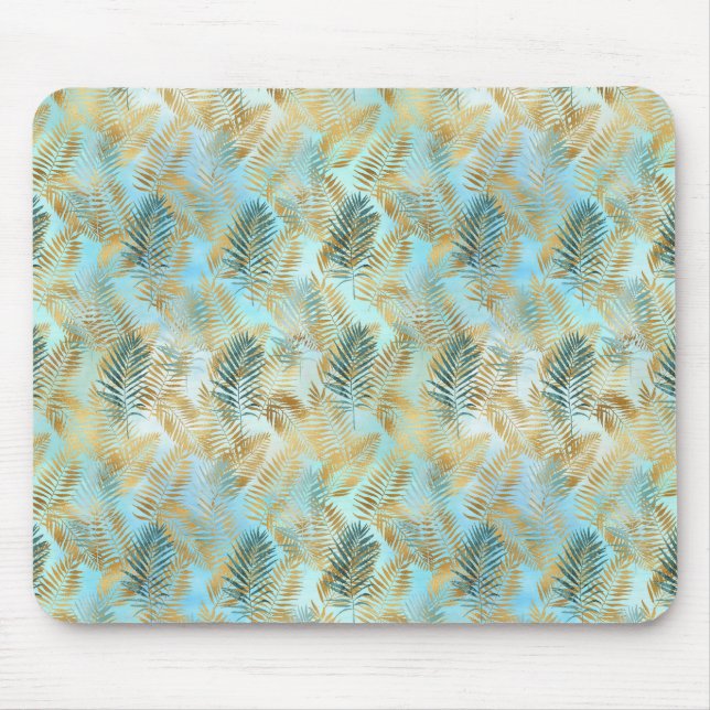 Mousepad Folhas tropicais Douradas do Aqua Sky          (Frente)