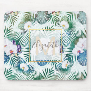 Mousepad Folhas tropicais e flores de orquídea design