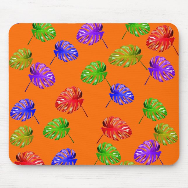 Mousepad Folhas Tropicais Pasta de Fundo Laranja (Frente)